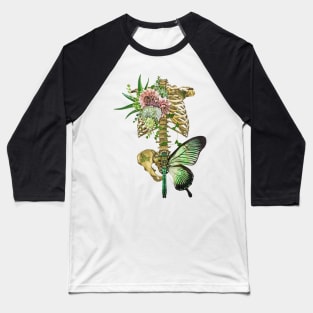 Skeleton, Flower And Butterfly Baseball T-Shirt